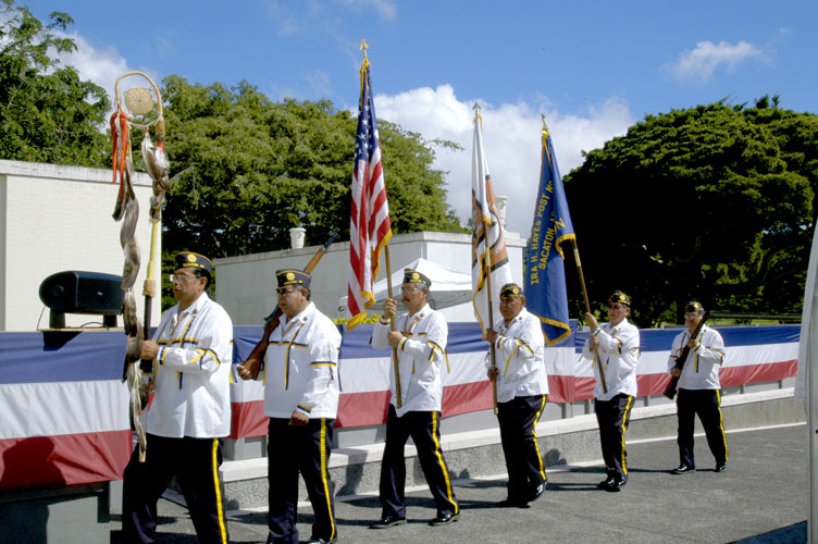 The Ira H. Hayes Veteran's Honor Guard, Sacaton, Arizona at The Veteran's Memorial Cemetery of The Pacific, O'ahu, Hawaii, December 6, 2006 ~ ©  Mickey Cox, 2006