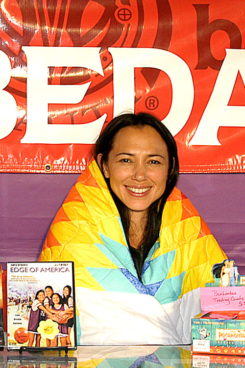 Irene Bedard, Actress, Voice and Model for Pocahontas, 25 film credits, including, Into The West, receiving a blanket presentation at the 3rd Annual Las Vegas Intertribal Veteran's Pow Wow, 2006, Las Vegas, Nevada, © Mickey Cox 2006