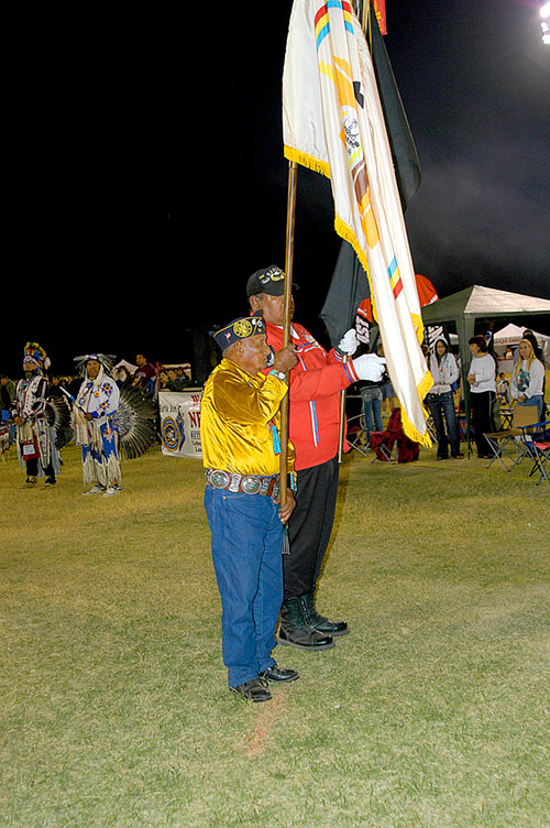 Yodel Billah, Navajo Code Talker, World War Two, carrying the Code Talkers Flag, Las Vegas Veteran's InterTribal Pow Wow 2007 - © 2007 Mickey Cox